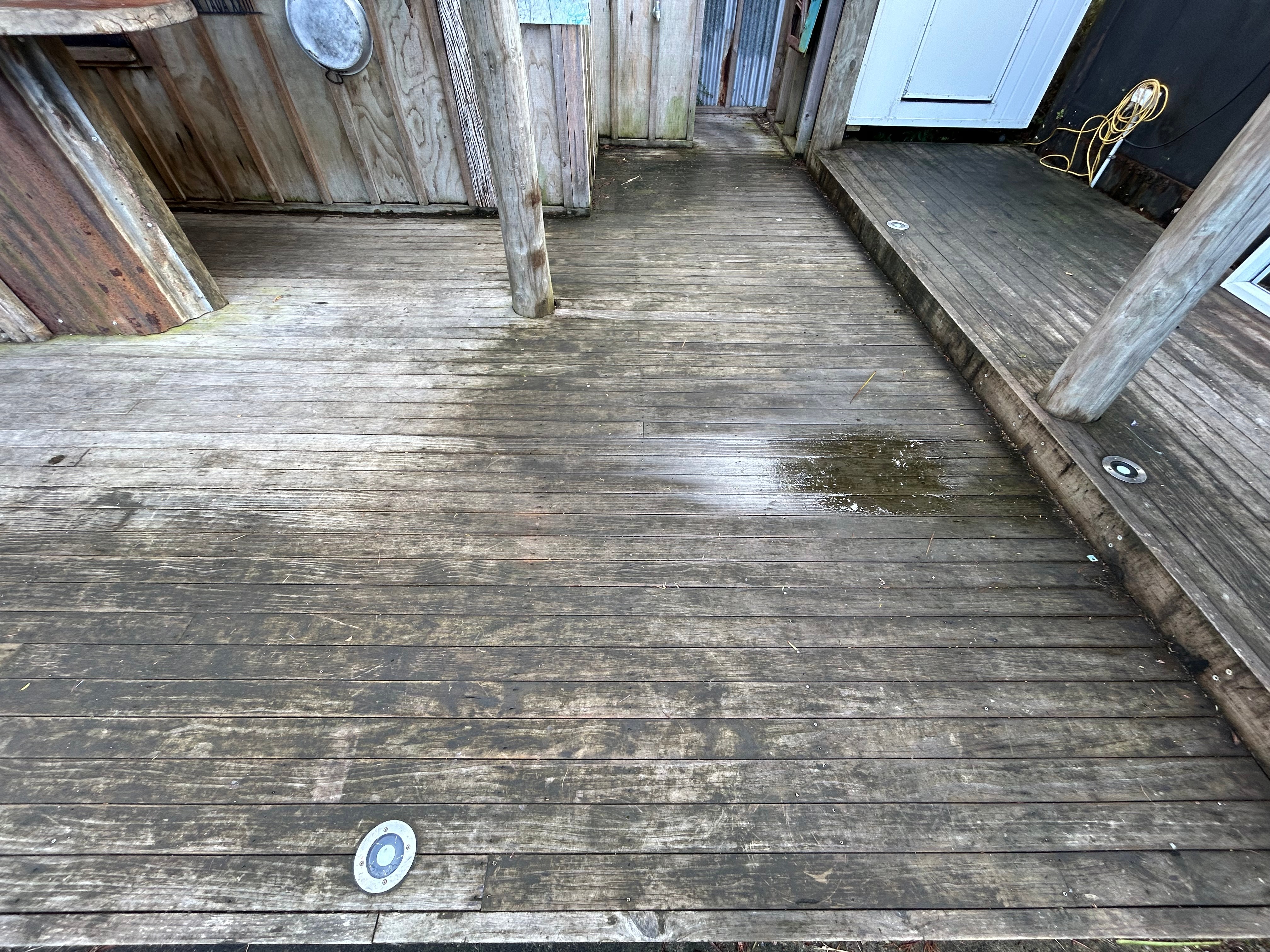 Timber deck cleaning in progress